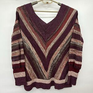 Free People V-Neck Cotton Wool Blend Sweater Cozy Knit Chevron Large